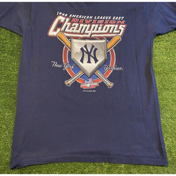 Vintage New York Yankees shirt mens large blue playoffs 1990s baseball MLB H - Picture 4 of 9